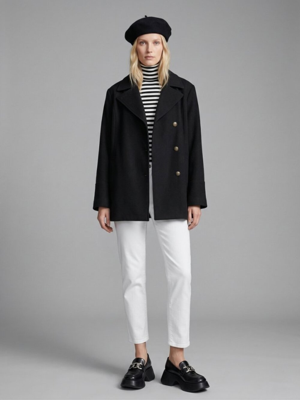 Wool Nautical Black Pea Coat